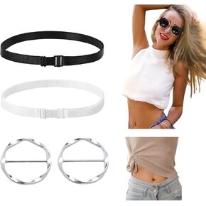 Adjustable Crop Tuck Band for Shirts, Includes T-Shirt Clips, Shirt Tuck Band Shirt Cropping Band Elastic Crop Top Band Tucking Belt Crop Tuck Tool for Women, Change the Style of Your Tops (4)
