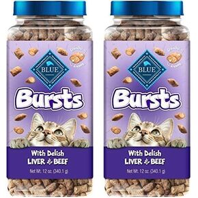 Blue Buffalo Bursts Crunchy Cat Treats, Chicken Liver and Beef 12-oz tub (Pack of 2)