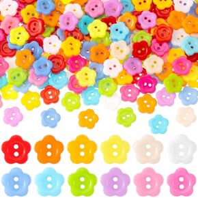 300pcs أزرار الزهور ، راتنجات الزنبرك على شكل زهرة 2 أزرار خياطة ثقب ، إكسسوارات بلاستيكية زخرفية لخياطة ملحقات الملابس الهدية DIY الحرف اليقظة الديكور- ملونة