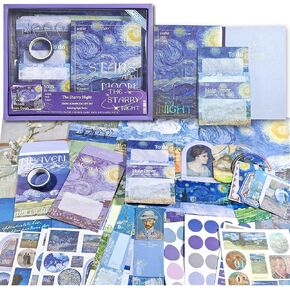 LCLAIDYDY Scrapbooking Supplies Kit,Vintage Van Gogh Oil Painting Aesthetic Scrapbook Kit,Bullet Junk Journal,A6 Grid Notebook,Journaling DIY Craft Gift for Teen Girl Kid Women