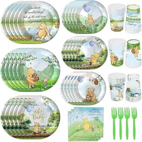 150pcs Winnie Bear Dust Dame Decorations Pooh Pooh Plates Forderies Party Party Supplies Paper Tableware Cups Forks Watercolor Vintage Bear Boys Newborn Kids for 30