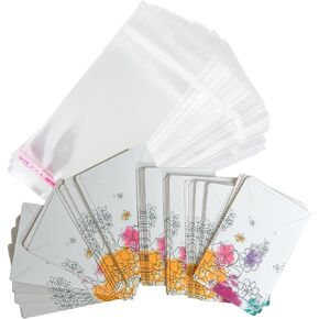 Flower Printing Necklace Cards with Bags Earring Cards Sets for Display Jewelry Display Hanging Card 3.5"x2.3" 100Pcs Paper with 100Pcs Bags