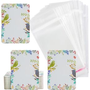 Leaf Printing Necklace Cards with Bags Earring Cards Sets for Display Jewelry Display Hanging Card 2.8" x 2" 100Pcs Paper with 100Pcs Bags