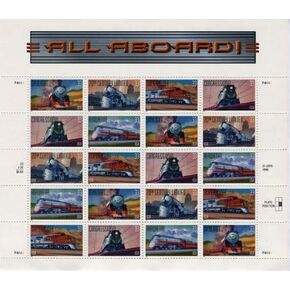All Aboard: Railroad (Sheet of 20) 33 Cent US Postage Stamps 1999 Scott 3333-3337
