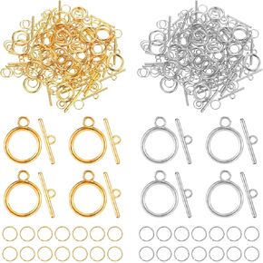 260 PCS تبديل المشبك مشابك تبديل مستديرة لصنع المجوهرات تشمل 60 زوجًا من المشابك موصلات مشابك معدنية ومقاطع للمجوهرات الخاتم مع 200 قطعة من الحلقات المفتوحة ل DIY سوار DIY
