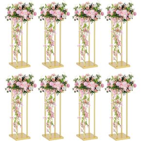 VINCIGANT Gold Wedding Flower Stand Vase Column,Metal Flower Arrangement for Wedding Party Dinner Centerpiece,Pack of 2,(31.5 Inches Tall)