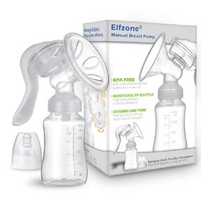 Elfzone Manual Breast Pump, Adjustable Suction Silicone Hand Pump Breastfeeding, Small Portable Manual Breast Milk Catcher Baby Feeding Pumps & Accessories, White, Mothers Day Gifts
