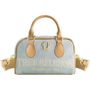True Religion Satchel Bag, Women's Faux Leather Crossbody Purse with Adjustable Shoulder Strap, Dark Denim