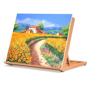 Wooden Tabletop Easel, Portable Wood Artist Drawing & Sketching Board, 4-Position Adjustable Angle Art Easels for Painting, Foldable Desktop Easel for Adults, Children, Artists, Beginners