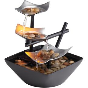 Homedics Tabletop Water Fountain, Home Décor Soothing Sound Machine with Automatic Pump, Deep Basin and Natural River Rocks. Indoor Zen Relaxation for Office, Living Room, or Bedroom Décor. 8.25" Tall