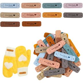 30 PCS Handmade Leather Labels, Handmade Tags for Crochet Faux Handmade with Love Leather Tags for Handmade Items with Hole for DIY Crafts, Knitting, Handbags, Clothes, Hats (10 Colours)