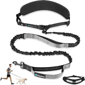 Petami Premium Hands Free Dog Consh ، حزام الخصر القابل للتعديل للكلاب الكبيرة التي تصل إلى 125 رطلاً ، مقودًا بونجي للركض للحيوانات الأليفة ، المشي لمسافات طويلة ، حزام أمان عاكس للركض ، ركوب الدراجات ، المقبض الأرجواني