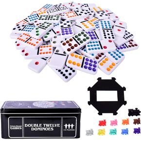 Game Room Games Double Twelve Dominoes مع 91 Dominoes و 10 قطارات وقطعة بداية و ScorePad-مثالية للقطار المكسيكي والكتل والرسم-ل 2-8 لاعبين