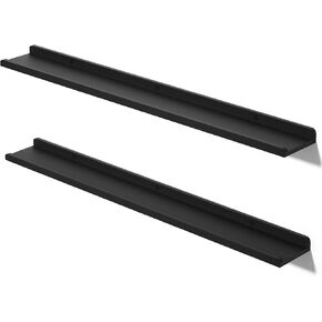 Love-KANKEI Floating Shelves Wall Mounted Set of 2, 17 Inch Rustic Wood Wall Shelves for for Storage, Bedroom Living Room Bathroom Kitchen Office and More Black