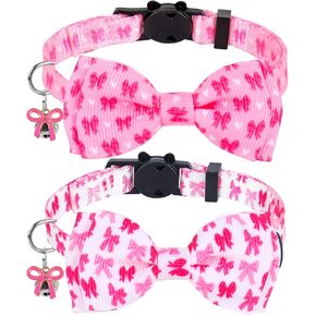 2pcs القوس الوردي طوق Cuquette Coquette Bowtie ذوي الياقات البيضاء مع جرس Bowaway Bowknot قابلة للتعديل قابلة للتعديل