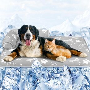 MH MHLUNE HOME DOG COD COD مع وسائد داعمة ، 44 "x32" الألياف القوس واللون الداخلي لتغيير وسادة التبريد الذاتي ، قابلة للطي وقابلة للغسل بغطاء صيف غير سام غير سام