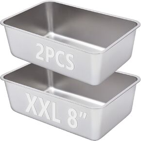 2 Pack Stainless Steel Cat Litter Box-XXL Metal Litter Pan for Big Cats 8IN Deep, Metal Pet Toilet Easy to Clean,High Sided Litters Boxes Adult Cats,Non Stick, No Smell
