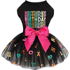 Dog Birthday Dress Dog Clothes for Small Dogs Girl Puppy Princess Tutu Cute Tulle Dresses Pet Party Costumes Cat Apparel Doggie Outfits (Woof I Love You, Pink)