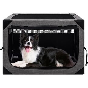 36X25X25 Inch Dog Crate, Large Dog Crate for Large or Medium Dogs, Portable and Foldable Design of Dog Cage, Perfect for Travel or Home Use, Dog Kennel with 3-Door and Durable Mesh Windows, Grey