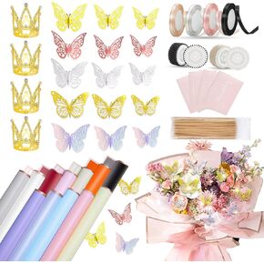 Zaycca 240 Sheets ورقة غلاف الورق الورقية الأزهار ، وملحقات بوكيه ، Papel Coreano Para Flores ، 3pcs شريط لباقة الزهور ، مناسبة للهدايا الصديقة ، باقات حفلات الزفاف.