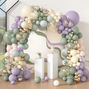 Amandir 173pcs Dusty Purple Balloon Arch Garland Kit ، Pink White Sand Sand Lavender Lilac Light Purple Rose Gold Baloons for Baby Bridal Wedder