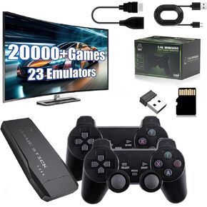 Wireless Retro Game Console Stick Built-in 20000+ Games, Retro Game Stick 4K HDMI Output, Plug Play TV Video Gaming Stick with 2 2.4G Wireless Controllers, Gift for Easter
