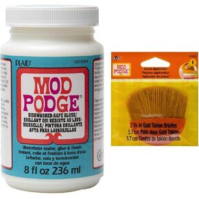 Mod Podge Dishwasher Safe Waterbased Sealer, Glue and Finish (8-Ounce), CS15059 Gloss, 8 Ounce & Paint Brush Applicator, 24960 2.25-Inch, Basic