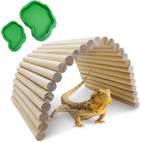 Hamiledyi 11.37 x 5.9 inch Reptile Hideout, Bearded Dragon Bendy Bridge, Climbing Ladder Wooden Hermit Climb Toys, Hide Cave Habitat Decor for Lizards Gecko Spiders Snakes Tortoise in Kuwait