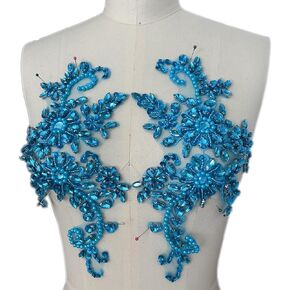 Sewing Costumes Lace Patches and Appliques Designer DIY Bodice Chest Decoration Ornament with Glass Acrylic Crystals Rhinestones for Sew on Wedding Dress Elegant Clothing Prom (Red)