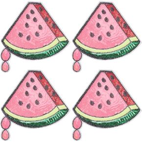 4 Pcs Watermelon Sequin Patches Iron Sew on Embroidered Appliques Red Sticker Decorations for Clothes Jeans Shirts DIY Sewing Headbands Bags
