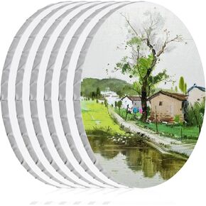 12 Inch Diameter Round Primed Gesso Professional Quality Acid-Free Stretched Canvas Acrylic, Gouache, Crafts(Pack of 6)