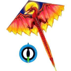 Dragon Kite for Adults Kids Ages 8-12, Easy to Fly, for Beginners, Large Single Line for Beach Trip Outdoor Play, with Premium Reel 525ft String