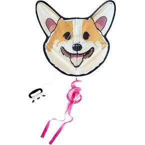 Lil 'Ken Ken Corgi Face Kite للأطفال والكبار ، من السهل الطيران الطائرات الورقية مع ذيل حلزوني مشرق. مجموعة سريعة وسهلة مع سلسلة طائرة ورقية 25 قدمًا وحقيبة تخزين- هدية رائعة لمحبي كورجي والكلاب
