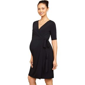 Motherhood Maternity Women's Elbow Sleeve Wrap Ity Dress with Waist Tie