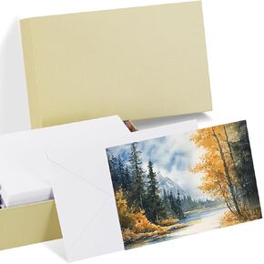 PATIKIL 50 SETS COTTON COTTON COTTON CARDS 140LB/300 GSM بطاقات بريدية مع مظاريف للطلاء الفني الشكر الإبداعي ، 4 × 6 بوصة (الصندوق الأزرق)