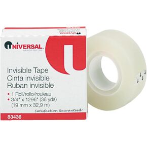 Universal UNV83436 0.75 في. × 36 ياردة. 1 بوصة. شريط غير مرئي - واضح (لفة واحدة)
