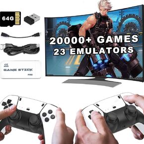 CWZZ Wireless Retro Game Console ، 4K HDMI الإخراج والتشغيل ألعاب الفيديو الرجعية للتلفزيون ، 20،000+ ألعاب ، مع وحدات تحكم لاسلكية 2.4 جرام (64 جم) ، رائعة للهدايا عيد الفصح ، أبيض