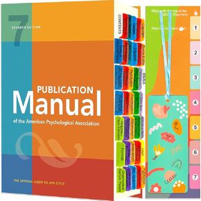 علامات تبويب الفهرس لدليل APA 7th Edition. (كتاب غير مدرج) ، 56 مشفرة بالألوان ومغطاة بعلامات تبويب الجمعية النفسية الأمريكية ، مع علامات الصفحة ودليل المحاذاة ومرجعية