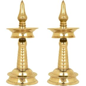 SATVIK 10 Inch 1 Step Standing Brass Metal Kerala Samai Diwali Deepak for Puja Traditional Panchmahal Pooja Deepam Diya Oil Lamp Kutthu Vilakku Dia Deepawali Indian Housewarming Return Gift Items in Kuwait