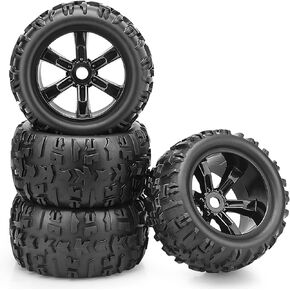 17mm Hex RC Wheels & Tires Set, daitoku 4PCS Pre-Glued 1/8 Monster Truck Wheels Off-Road Tires for Traxxas Maxx E-Revo 2.0/3.3 Summit Arrma Kraton Outcast 4-6S (Black)