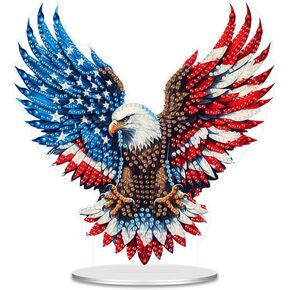 DIY Ameriacn Flag Flag Eagle Diamond Desktop Ornament ، 4th of July Crystal Diamond Art Painting tabletop الحلي ذات الوجهين ، هدية يوم الاستقلال للبالغين ديكور المنزل المبتدئ 8x8 بوصة