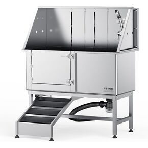 VEVOR 62 "Pet Dog Bathing Station w/Ramp ، Professional Stains Steel Dog Grooming Tub w/Soap Box ، Faucet ، Encord Cancory ، Bathtub for Barge ، Median ، Small Pet ، Washing Sink for Home (يسار)