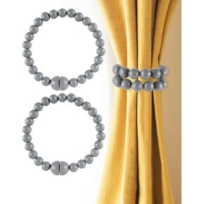 Black Curtain Tiebacks Magnetic 2 Pack: Strong Magnets Closure, Wood Bead Curtain Tiebacks Holders, Drapery Tie Backs Magnetic Curtain Holdbacks for Boho Farmhouse Home Office Room Nursery Decor