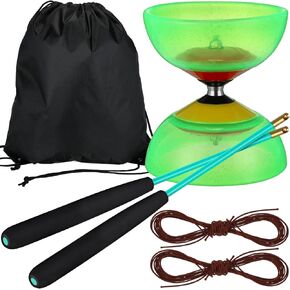 6 قطع مجموعة ألعاب Diabolo الصينية تشمل 5 بوصات خمسة ألعاب Diabolo Ball مع قطعتين من سبيكة Diabolo عصا 2 قطعة حقيبة الرباط من أجل المتعة (أخضر)
