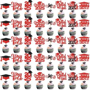 40PCS Cupcake Red and Black Cupcake Topcake 2025 فئة زخارف التخرج من 2025 Cupcake Toppers لزينة التخرج لحفلات التخرج