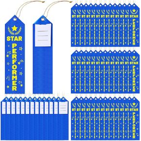 50 PCS Star Performer Award Ribbons 8 × 2 بوصات أشرطة الأداء الأزرق مع بطاقات وسلاسل جوائز جوائز مرجعية لأسلوب المرجعية لأنشطة فئة المسابقات المسرحية