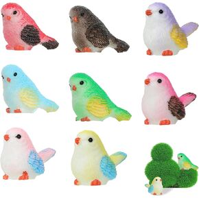 Miniature Bird Figurines - 8 Pcs Colorful Resin Birds for Decorative Garden & Party Cake Toppers