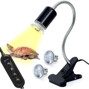 Adjustable UVB Turtle Heat Lamp with Timer, 360° Rotation, and Anti-Slip Clamp for Turtle Tank Accessories