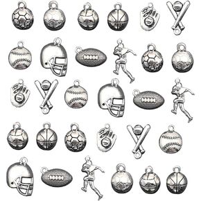 30pcs Ball Games Sports Charm,Basketball Football Volleyball Baseball Rugby Soccer Charms Pendents for DIY Bracelet Necklace Earring Jewelry Making Findings