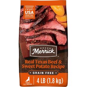 Merrick Premium Grain Free Dry Adult Dog Food, Wholesome And Natural Kibble, Real Texas Beef And Sweet Potato - 4.0 lb. Bag